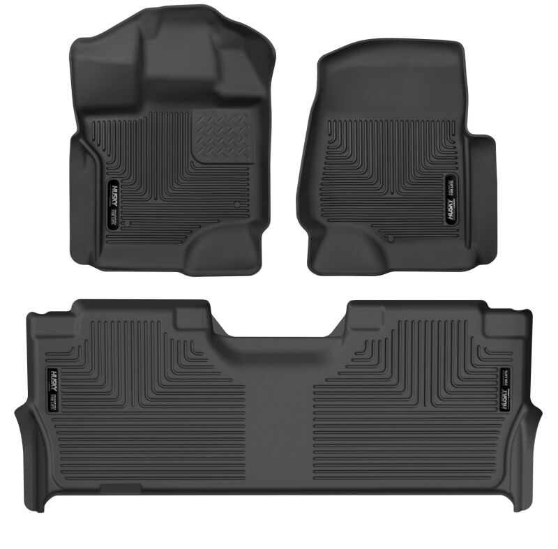Ford F-250 Super Duty Floor Mats - Front + Rear - Husky Liners - X-act Contour - Black - `17-`27